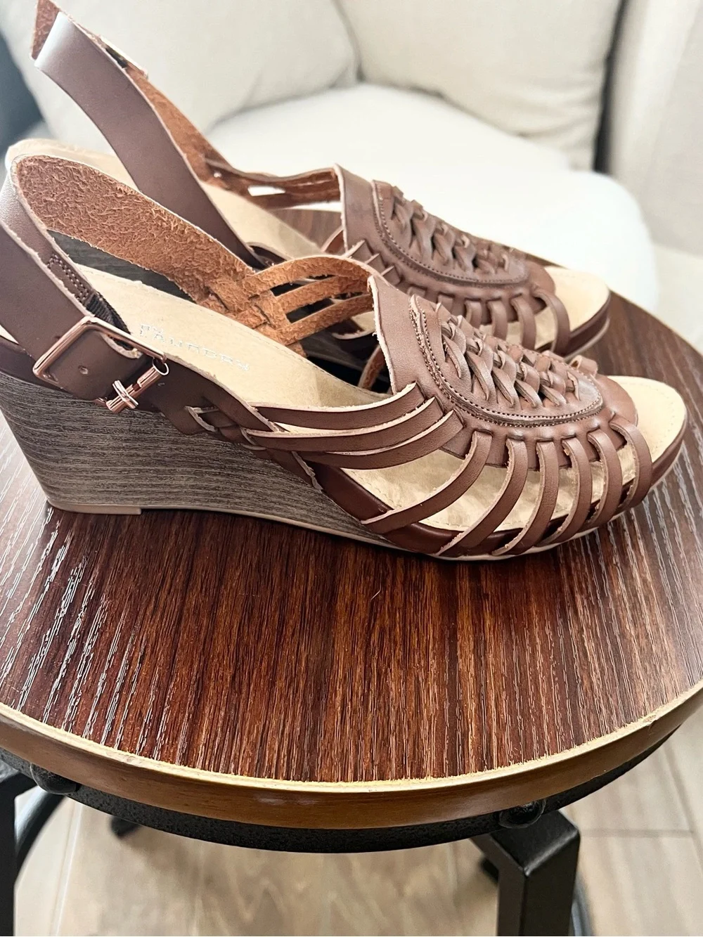 CL by Laundry Brown Woven Strappy Wedge Sandals Size 8 / 38.5